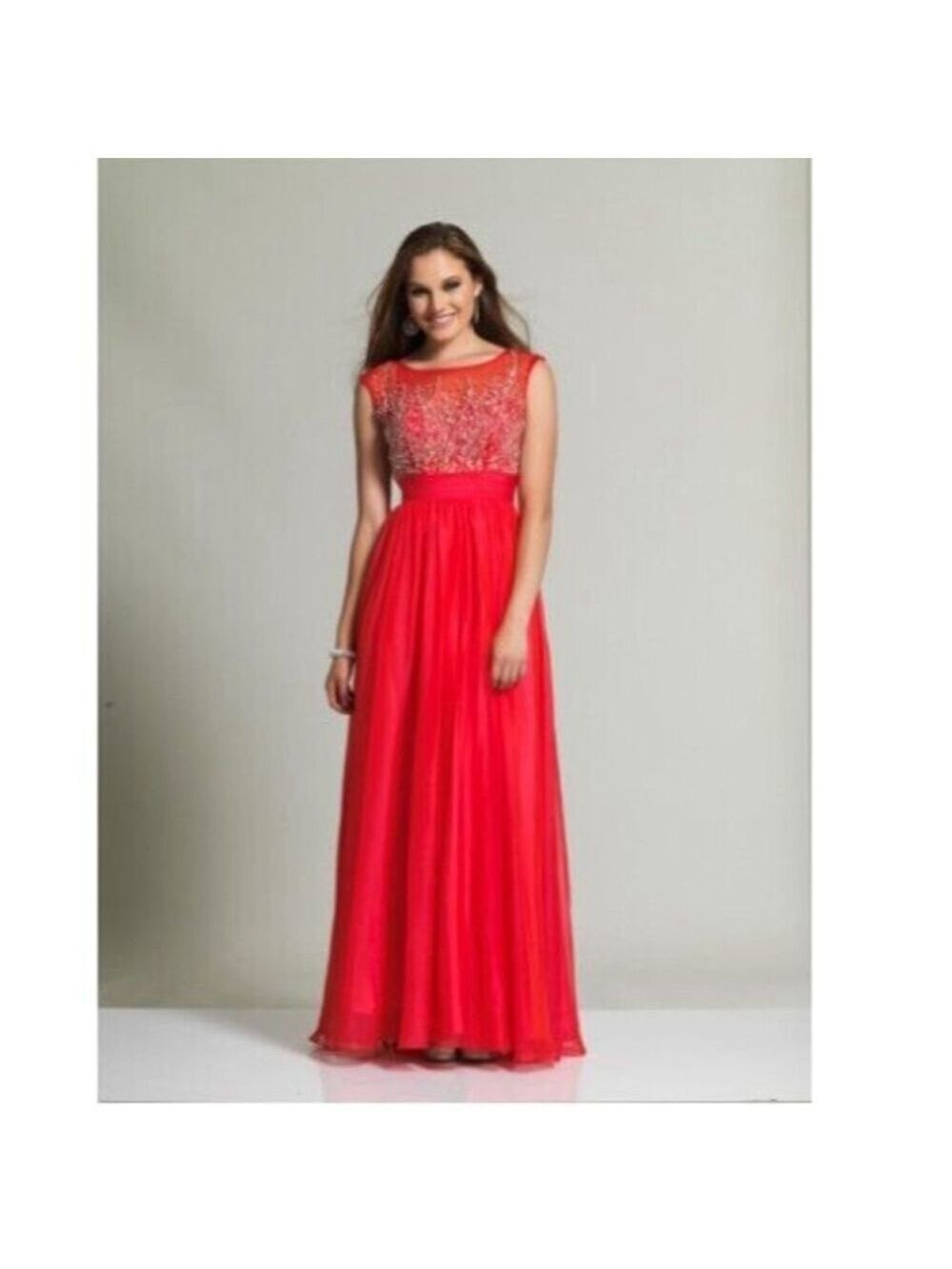 Prom Dave and Johnny Red Sheer Chiffon Gown 13/14 NWT